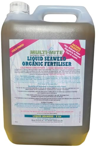 Multi-Mite 5 Ltr Liquid Seaweed -100% Natural & Organic Concentrate Cold Pressed Plant & Soil Fertiliser, Trees Lawn Veg & House Plants Root or Foliar Feeding