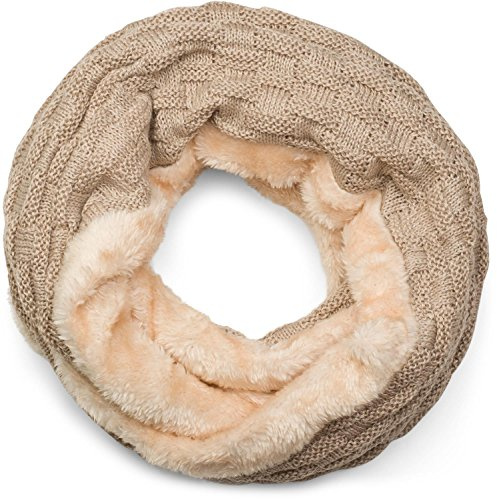 styleBREAKER Unisex Loop Schal Flecht Muster Fleece Futter | Feinstrick 58x21cm. Thermo Inlay. elastisch. winterfest. weiche Haptik. Rundschal. enganliegendes Design.