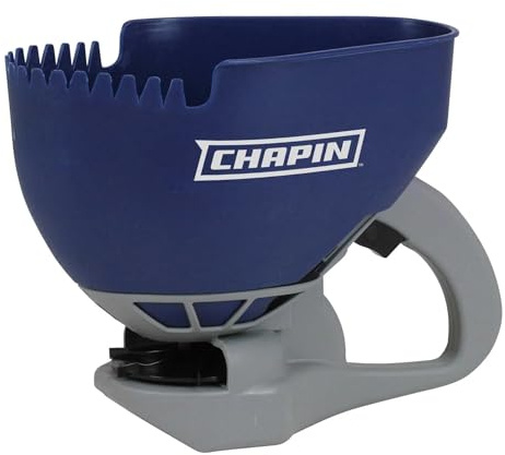 Chapin 8705A Spreader, Salt and Ice Melt, Hand Crank, Lightweight, Portable, Toothed Edge Scoop, Thumb Control Gate and Impeller, Even Spread, Ideal for Small Spaces, Made in USA, 0.3 Gal (1.6Ltr)