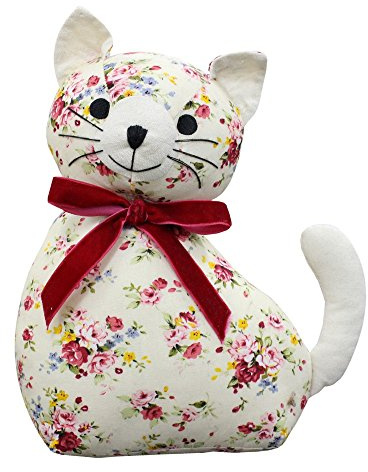 Riva Paoletti Türstopper mit Katzen-Motiv, weißer Blumendruck, schwere Sand- und Polyester-Füllung,100 % Baumwolle,18 x 10 x 24cm, entworfen in Großbritannien