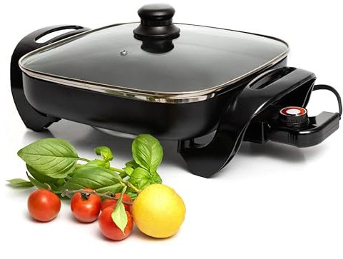 Moss & Stone Square Electric Skillet with Lid, 12-Inch Nonstick Frying Pan