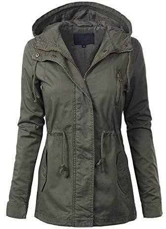 MixMatchy Women's Casual Military Anorak Jackets Zip Up Snap Button Hooded Parka Safari Utility Coats Outerwear Olive 3XL