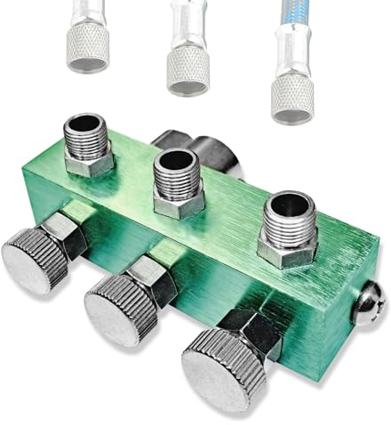 AMUR Airbrush 3-Fach Druckluftverteiler Multiswitch individuell regelbar für jeden Ausgang mit Dichtung zum Anschluss von 3 Pistolen dierekt am Airbrush-Kompressor oder Airbrush-Schlauch