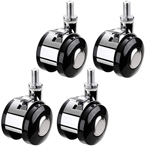 ZHUOZ1T 4er Set Lenkrollen mit Bremse,Hartbodenrollen,38mm/1.5Zoll Möbelrollen,Babybettrollen Blumenständerrollen Sesselrollen,Teppichbodenrollen,Rollenset mit Gewindestange,Tragkraft 60kg(M6)