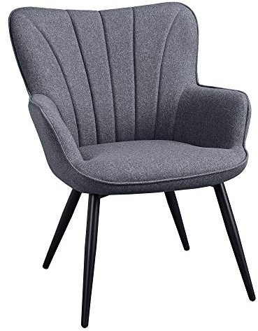 Yaheetech Modern Tub Chair, Linen Fabric Living Room Armchair, Side Vanity Chair with Curved High Back and Thick Soft Padded Seat for Bedroom Makeup Reading Nook, Grey