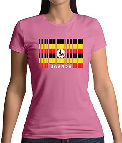 Uganda Barcode Style Flag - Womens Crewneck T-Shirt - Azalea - Large