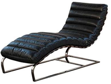 KAWOLA Designer Liege Siry | Echtleder Liege Relaxliege Wohnzimmer in Vintage Optik I Relax Liegestuhl I Tantra Liege I XXL Liege I Lounge Liege Indoor I Relaxliege Wohnzimmer Leder - Schwarz