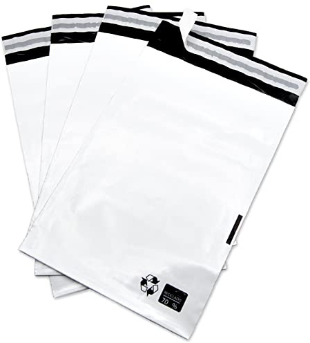 Buste di spedizione, buste di plastica per spedire vestiti, scarpe, accessori, ecc. Sacchetti di plastica bianchi opachi resistenti e sicuri - Ofituria (200 unità, 250x350+40 mm)