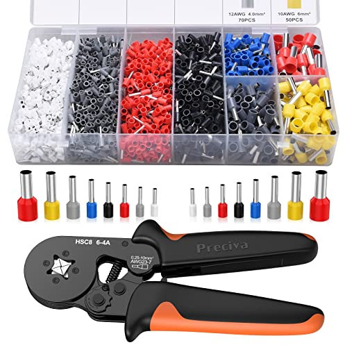 Crimping Tool Set & 2000 Ferrules, Preciva 0.25-10mm² / AWG23-7 Self-Adjusting Wire Crimper, Ratchet Design with Crimp connectors for Household & Industrial Electrical Work