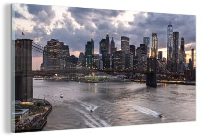 MuchoWow Glasbild Glasfoto Wandbild Bilder Deko 120x60 cm New York - Brooklyn Bridge - Manhattan
