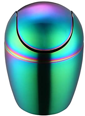Mini Mülleimer mit Schwingdeckel, Regenbogen-Mülleimer aus Metall, Premium-Edelstahl 18/10, wiederverwendbarer Abfalleimer für Küche, Bad, Büro, Frisiertisch, Theke, eiförmig, 0,4 Gallonen