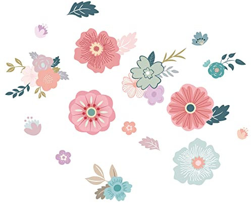 SUPERDANT Wandaufkleber 2 Blatt/Set Bunte Blumen Blätter Wandsticker Geranien Stauden Wandtattoo Dekor Wanddekoration Vinyl Wandsticker DIY Wandkunst Dekor Für Schlafzimmer Wohnzimmer Heimdekoration