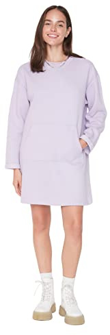 Trendyol Woman Mini Standard Lapel Collar Knit Dress, Vestido Mujer, Lila, M