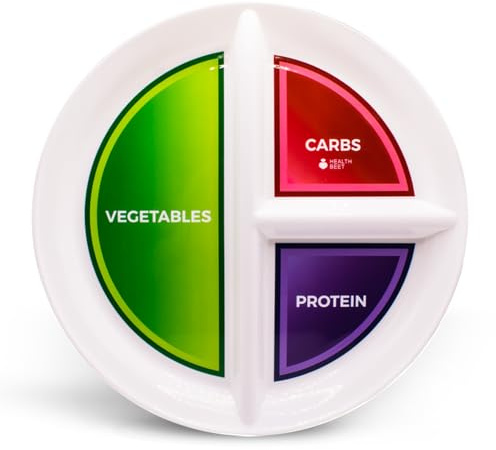 Health Beet 10” Diabetic Portion Control Plate for Balanced Eating -3 Divided Sections for Veggies Carbs & Protein - Microwave & Dishwasher Safe Bariatric Sectioned Plates for Adults & Kids - 1 Pack