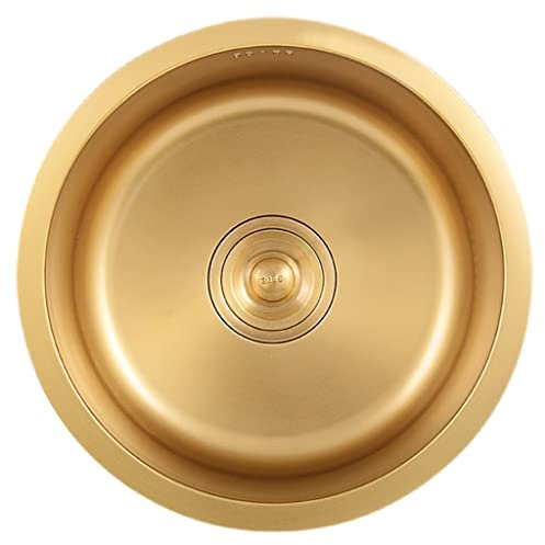 Küchenspülen Kleine Wohnmobil-Küchenspüle Runde Schüssel Aus Edelstahl Mit Sieb Einbauwaschbecken Mit Siphon Speisekammer Bar Einrichten Waschbecken (Color : Gold, S : 40 * 40cm)