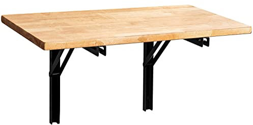 Wallmaster Klappbare Werkbank zur Wandmontage, robust, zusammenklappbar, Mehrzweckbank, Wäscheregal, Wandschreibtisch mit Metallregalhalterung (120 x 50 x 61 cm)