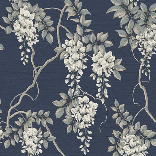 Superfresco Easy Navy Wisteria Floral Wallpaper | Paste the Wall | Navy Floral | Eco-Friendly