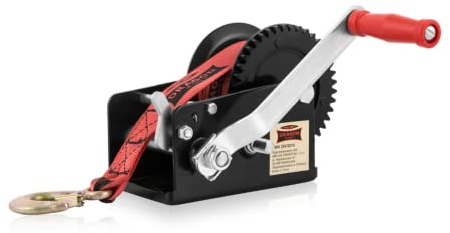 Dragon Winch Argano manuale 2500 lbs / 1133 kg con gancio e Cintura 10m per piccole imbarcazioni, moto, veicoli e officina | Verricello manuale a due velocità