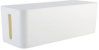 RICOO Cable Tidy Box, Z4001-W Ultimate Cable Box Organiser and Extension Lead Cover, Wire Organiser Box for Safe Cord Management, Tidy Box for Home and Office, 40,6cm x 15,6cm x 13,4cm, White