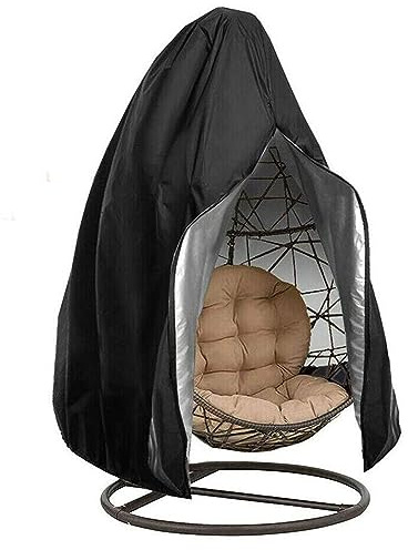JIAMIAN Housse de Chaise Suspendue, Housse de Chaise de Jardin Oeuf Imperméable, Anti-UV, Oxford Jardin en Bâche de Chaise à Oufs, Oeuf Suspendu Housse avec Fermeture éclair (Noir 190*115 cm)