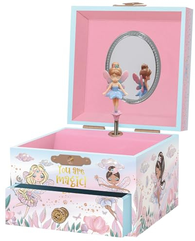 Musikalisk Fe smyckeskrin för flickor - speldosa för barn med snurrande Fe och spegel, Prinsessa gåvor för små flickor, smyckeskrin, födelsedagspresent till barn - 3-10 år, Rosa