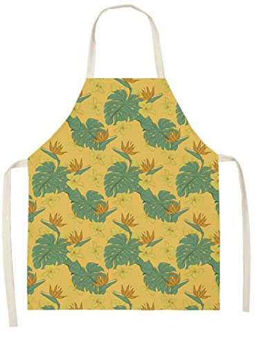Delantal Cocina Hombre Hojas De Palma Amarilla Delantal Cocina Mujer Algodón Cáñamo Delantal Cocina Antimanchas Delantales de Cocina Ajustable Mandiles de Cocina Resistente al Desgaste 55x68cm