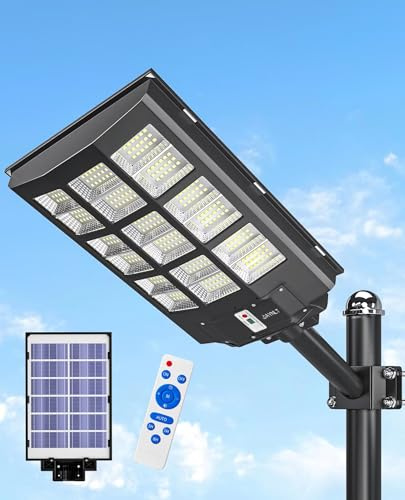 3000W Solar-Straßenlampen für den Außenbereich, Solar für wasserdichte Dämmerungslichter mit Bewegungssensor für Einfahrt, Basketballplatz
