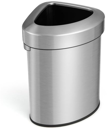 TANGZON 60L Kitchen Bin, Fan-Shaped Corner Recycling Waste Bin with Handle, Non-slip Bottom & Open Lid, Stainless Steel Fingerprint Proof Rubbish Trash Can for Home Office Bathroom Bedroom