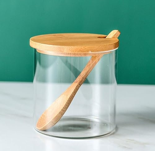 Luminexia Condiment Container Seasoning Box Set,Glass Spice Jars,Condiment Pot,Seasoning Containers Box,Glass Jar With Bamboo Lid,Salt Container With Wooden Spoon,for Kitchen And Home