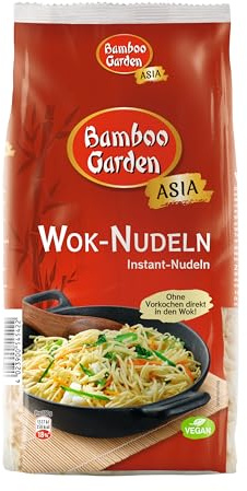 Bamboo Garden - Wok Nudeln | 250 g im Beutel | Instant Eier-Nudeln | Einrühren ohne Vorkochen | Für asiatische Wok Gerichte