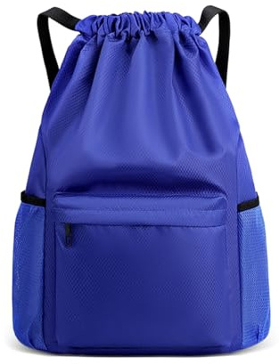 Turnbeutel mit Kordelzug, 47 * 36 * 17cm Satch Sportbeutel, Große Kordelzugbeutel mit Netztaschen, Sportbeutel Junge Turnbeutel Damen für Sport und Reisen (Blau)