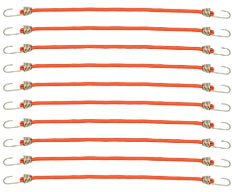Bailinks 10 (25cm) Bungee Cords With Hooks, 10 Pack Mini-Rope Luggage Rope Bungee Straps,Bundle of Elastic Straps Fixed Elastic Rope, Elastic Safety Cord with Pull Hook (Orange)
