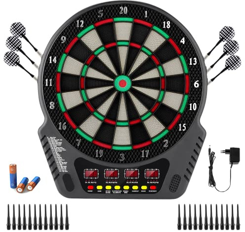 FB-32 - Diana electrónica Profesional con 4 Pantallas LCD y 6 Dardos y 24 Cabezales de Flecha, 27 Juegos con 243 Opciones de Juego, para 16 Jugadores