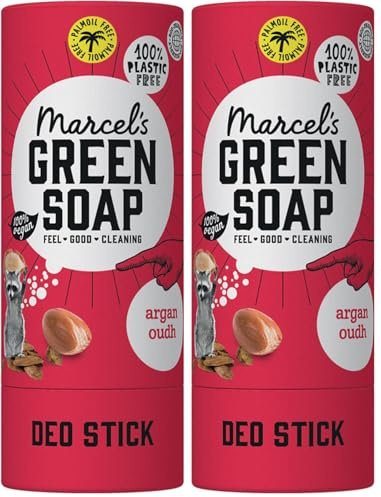 Marcel's Green Soap - Déodorant Stick Argan et Oudh - Antitransparent sans aluminium ni alcool - 100% Eco friendly - 100% Vegan - 97% Biodegradable - 40 G (Lot de 2)