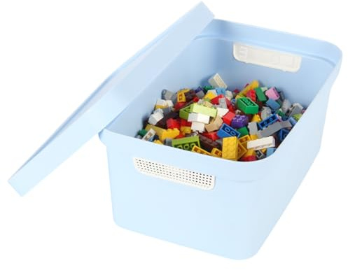 Jolie Max Plastic Storage Box with Lid, Stackable & Space-Saving 7.5L, Solid Matte Colour, Decorative Design, Durable Organizer for Home, Office, Bedroom, Kitchen – 31.5 x 21.5 x 14.5 cm (BLUE)