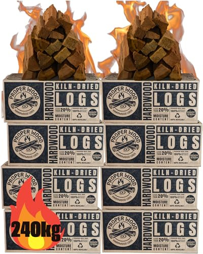 Kiln Dried Hardwood Firewood Logs - Proper Wood 240kg Box. Certified 'Ready to Burn', Low Moisture, Long Lasting Heat & Minimal Smoke. Indoor Fireplaces, Stoves Or Outdoor Fire Pit, Pizza Oven & BBQ