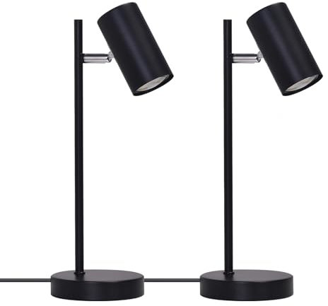 CBJKTX 2ER Nachttischlampe Schwarz Tischleuchte Wohnzimmer - Schwenkbar 350° GU10 Tischleuchte Schlafzimmer Nachtlicht aus Metall Schreibtischlampe mit Kabel für Nachttisch Schreibtisch Arbeitszimmer
