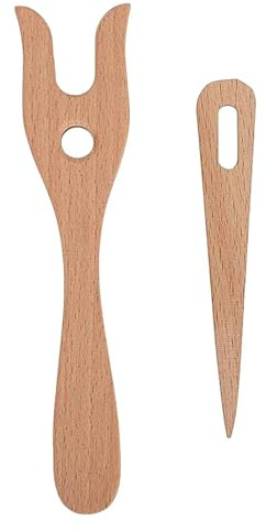 Strickgabel aus Holz | Nadelflechten mit großen Augen | Deko Nadelset mit großem Öhr | Handflechtwerkzeug mit großen Augen | Strickwerkzeug Deko