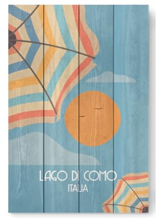 artboxONE Holzbild 30x20 cm Reise/Strand und Meer Como - Parasol von Künstler Piero Nigro
