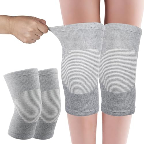 Thapncow Ultra-Mince Fibre De Charbon De Bambou Élastique Genouillère, Genouillère de Sport pour Homme et Femme, Genouillère de Compression, pour Sports De Plein Air Volleyball Danse Yoga (2,L)