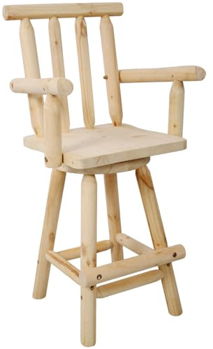 ZeHuoGe 4 FT Rustic Bar Stool, Fir Wood Construction, Chair with Footrest, Wide Armrest, Rustic Kitchen Stool, Tall Bistro Chair for Dining Room, Restaurant, Pub, Backrest of Fence (Light Brown)