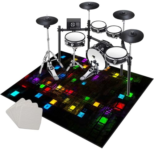 Drum Teppich 140 x 120 cm Schlagzeugteppich rutschfest Schalldicht Drum Teppich Matte für Innen und Außen Elektronisch Schlagzeug Teppich Schallschutz Akustik Teppich Musikinstrumente Bodenmatte