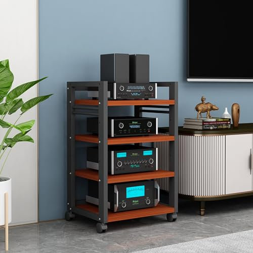 ASumPio 4-Stufiger Av-Medienschrankständer, Cd-/DVD-Player-Komponentenschrank, Wohnzimmer-Gaming-Tv-Ständer Und Stereo-Rack-Audioturm Mit Höhenverstellbarem Holzregal, 21,7 X 15,A
