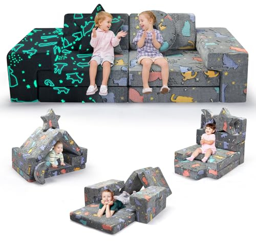 Divano da gioco per bambini, modulare per bambini, versatile oltre 300 pezzi di fortezze fai da te per giocare, creatività, dormire, rimovibile per bambini per sala giochi (luce notturna)