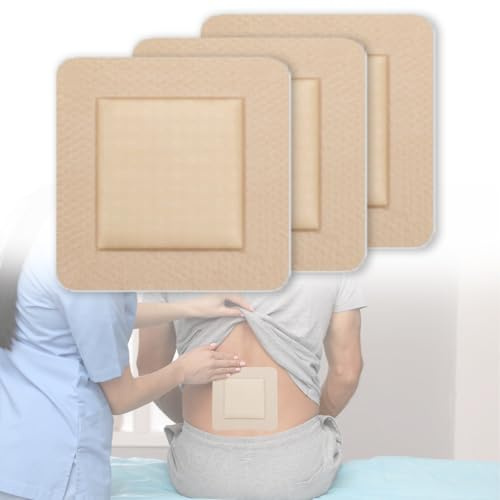 Sårdyna av skum, sterilt självhäftande bandage för äldre personer som bär sängen, tryckavlastning, med borderlim, 3 st, 17,8 x 17,8 cm (L x B)