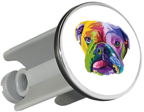 Huuraa Waschbeckenstöpsel Englische Bulldogge Colorful Geschenk | Universal Stopfen 4cm höhenverstellbar Abflussstopfen Geschenkidee Stöpsel mit Motiv für das Waschbecken