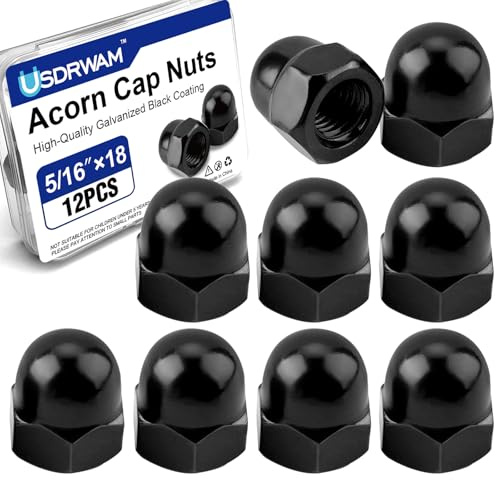 12Pcs 5/16-18 Acorn Cap Nuts, Zinc Plating-Black Hex Head Acorn Cap Nuts, Stainless Steel 18-8 (304) Hexagon Dome for Indoor Outdoor