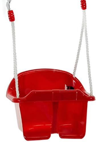 Altalena rossa con corde regolabile e anelli fissaggio seggiolino di sicurezza dondolo giardino per bambini da 12 mesi ai 3 anni