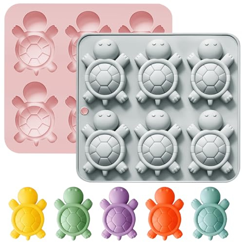 Lot de 2 moules en silicone pour gâteaux en forme de tortue, mignons et exquis, en forme d'animaux, pour enfants, kit de décoration de gâteaux en forme de tortue à six trous, idéal pour la