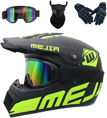 Kinder Motocross Helm, Jugend Erwachsene Elektro Dirt Bike Full Face Motorrad Helm Set Für Jungen Mädchen Quad Bikes BMX Fahrrad MTB ATV Offroad Dh Helm, Black, S(52-53cm)